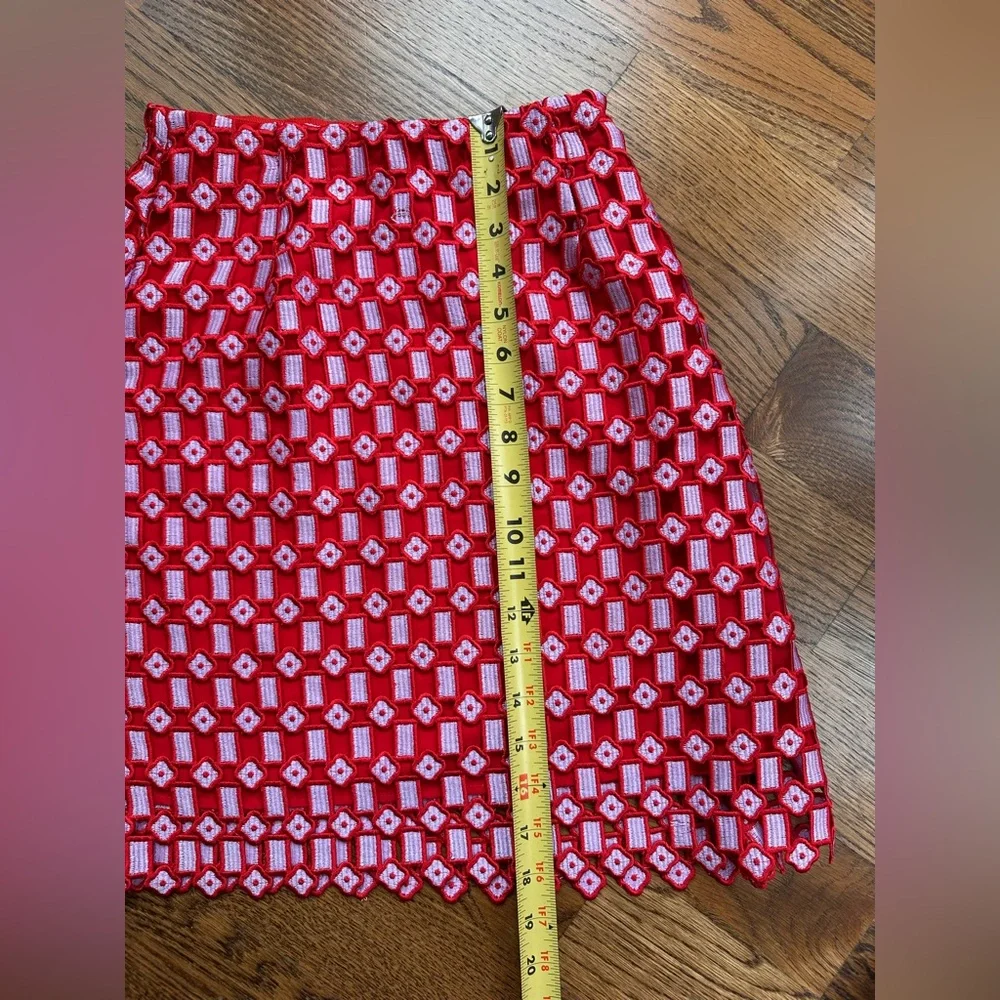 Sandro Paris Red Embroidered Lace Mini Skirt Size 0 EU 34 Luxury Statement - Picture 8 of 13